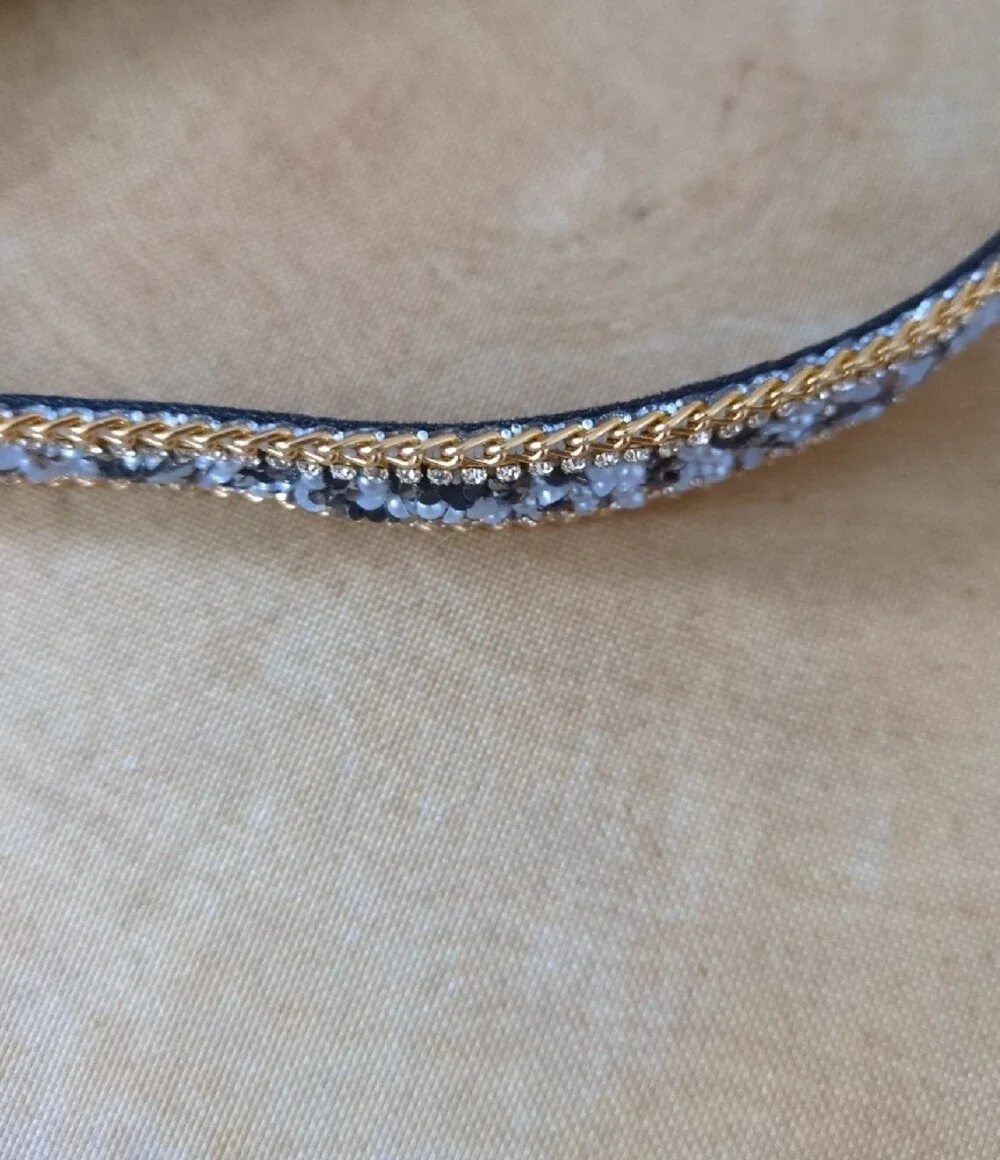 Sweaty Bands 1 Inch Black And White Sequins With Gold Rope Trim Headband